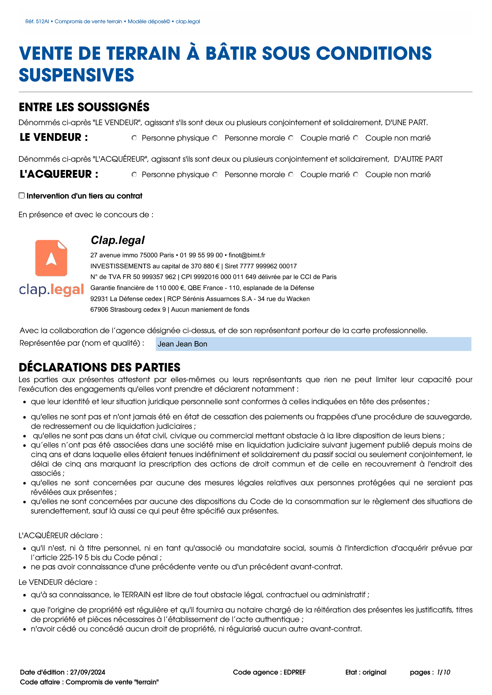Compromis de vente "terrain"